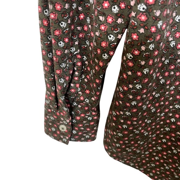 Lands End Floral Print Long Sleeve Polo Shirt Women S Brown Classic Preppy - Picture 5 of 8